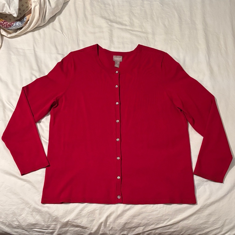 Chico’s Red Button-Up Cardigan